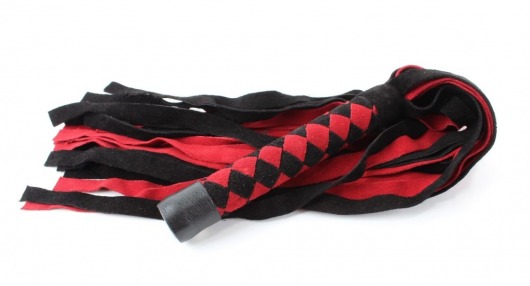 Черно-красная замшевая плеть с ромбами на рукояти - 60 см. - БДСМ Арсенал - купить с доставкой в Москве