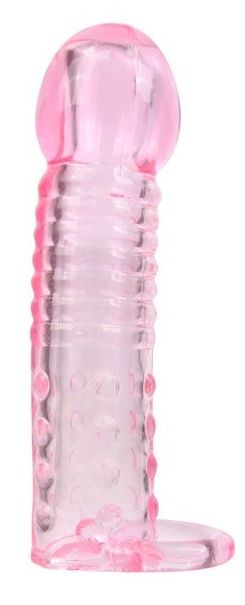 Розовая закрытая насадка на фаллос с кольцом для мошонки - 13,5 см. - Bior toys - в Москве купить с доставкой