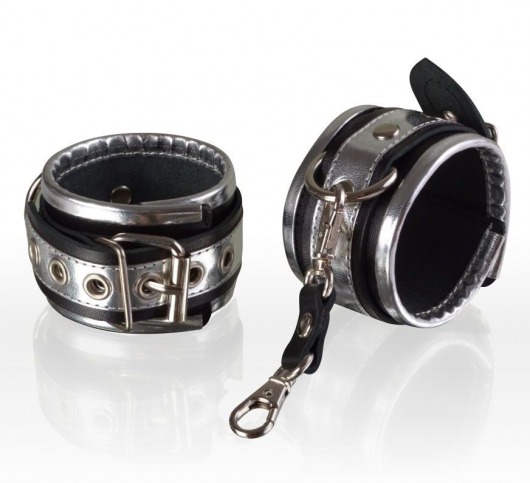 Серебристо-чёрные кожаные наручники - Sitabella - купить с доставкой в Москве