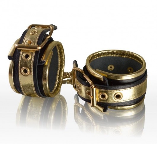 Золотисто-чёрные кожаные наручники - Sitabella - купить с доставкой в Москве