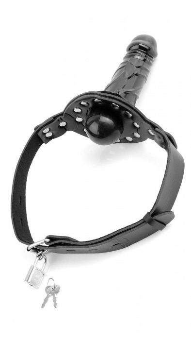 Чёрный кляп с фаллоимитатором Deluxe Ball Gag with Dildo - Pipedream - купить с доставкой в Москве