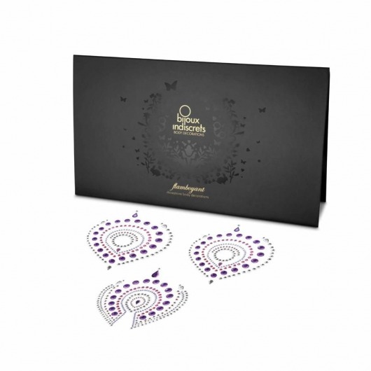 Фиолетово-розовые наклейки на грудь и зону бикини FLAMBOYANT - Bijoux Indiscrets купить с доставкой