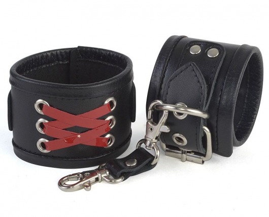 Кожаные наручники с декоративной лаковой шнуровкой - Sitabella - купить с доставкой в Москве