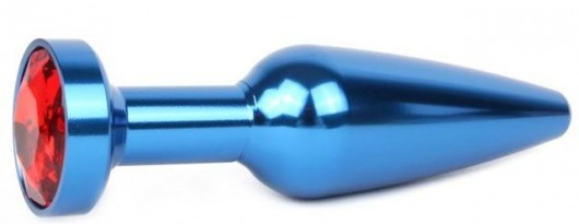 Удлиненная синяя анальная втулка с красным кристаллом - 11,3 см. - Anal Jewelry Plug - купить с доставкой в Москве