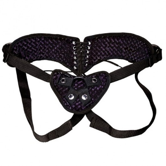 Темно-фиолетовые трусики-джоки со шнуровкой для страпона - Lux Fetish - купить с доставкой в Москве