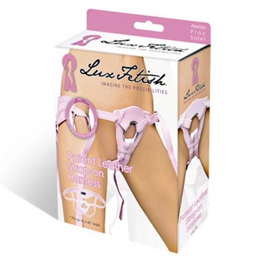 Розовые трусики для страпона из патентованной кожи - Lux Fetish - купить с доставкой в Москве