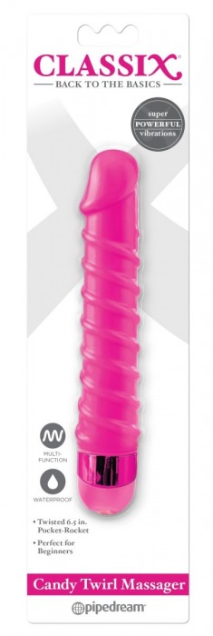 Розовый вибромассажер с винтовыми ребрышками Candy Twirl Massager - 16,5 см. - Pipedream