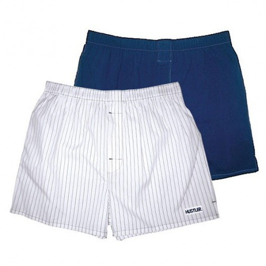 Комплект из 2 мужских трусов-шортов: синие и белые в голубую полоску - Hustler Lingerie купить с доставкой
