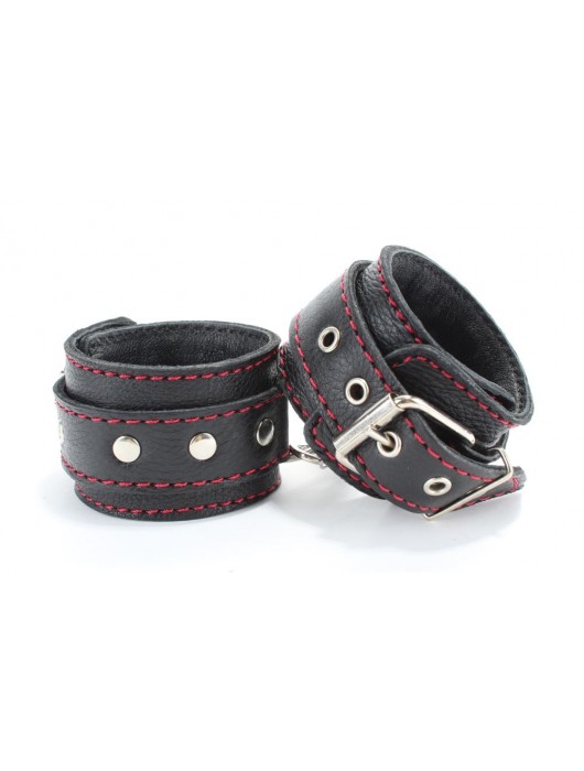 Черный бондажный набор с красной строчкой - БДСМ Арсенал - купить с доставкой в Москве