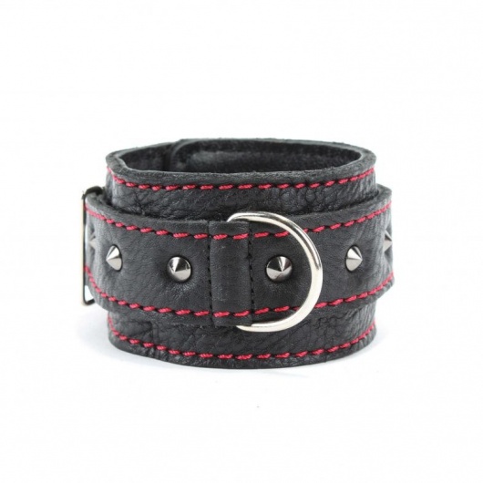 Черные наручники из натуральной кожи на карабинах - БДСМ Арсенал - купить с доставкой в Москве