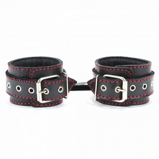 Черные наручники из натуральной кожи на карабинах - БДСМ Арсенал - купить с доставкой в Москве