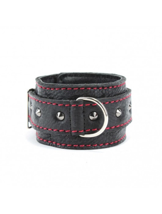 Черные оковы с шипами и контрастной строчкой - БДСМ Арсенал - купить с доставкой в Москве