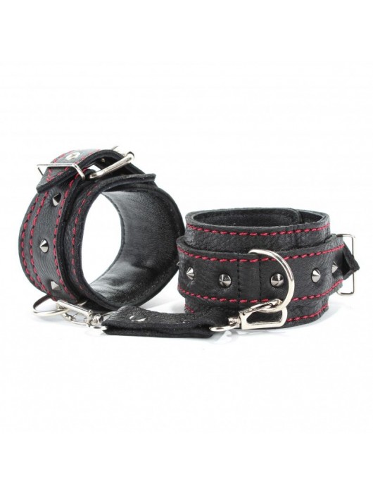 Черные оковы с шипами и контрастной строчкой - БДСМ Арсенал - купить с доставкой в Москве