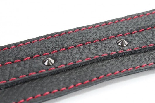 Черный ошейник из натуральной кожи с шипами - БДСМ Арсенал - купить с доставкой в Москве