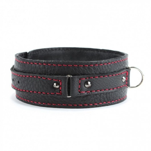 Черный ошейник из натуральной кожи с шипами - БДСМ Арсенал - купить с доставкой в Москве