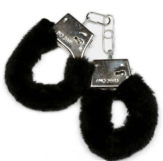 Металлические наручники с черной опушкой и ключиком - Пикантные штучки - купить с доставкой в Москве