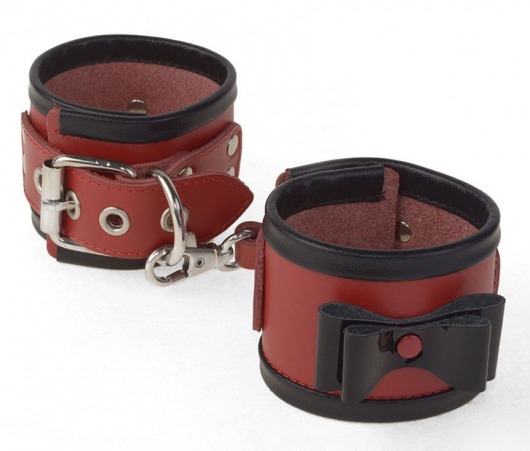 Красные наручники с черными лаковыми бантами и оторочкой - Sitabella - купить с доставкой в Москве