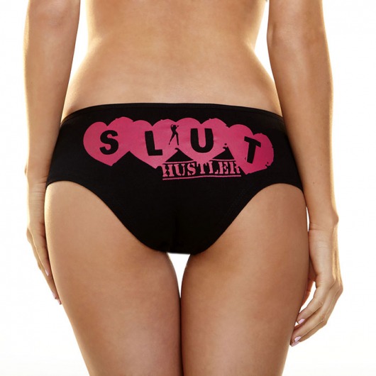 Черные трусики с розовой надписью Slut и сердечками - Hustler Lingerie купить с доставкой