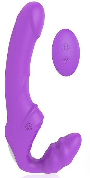 Фиолетовый безремневой страпон с 9 режимами вибрации и пультом ДУ - Bior toys - купить с доставкой в Москве