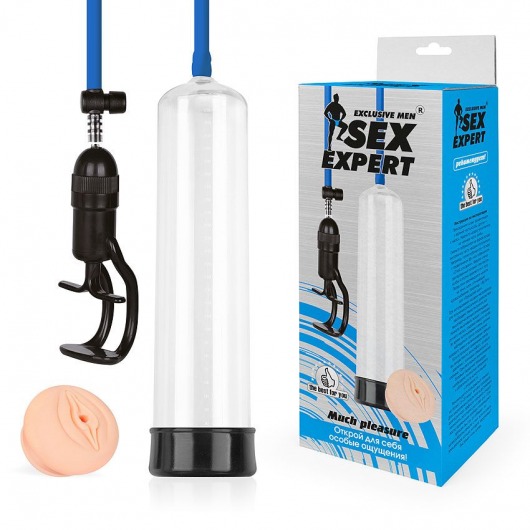 Прозрачная вакуумная помпа Sex Expert с насадкой-вагиной - Bior toys - в Москве купить с доставкой