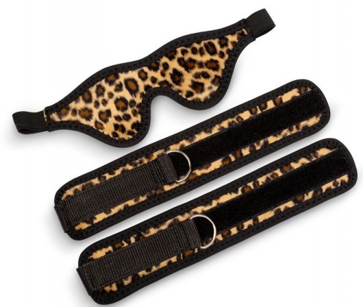 Черно-леопардовый комплект: наручники на липучке и маска без прорезей - Пикантные штучки - купить с доставкой в Москве