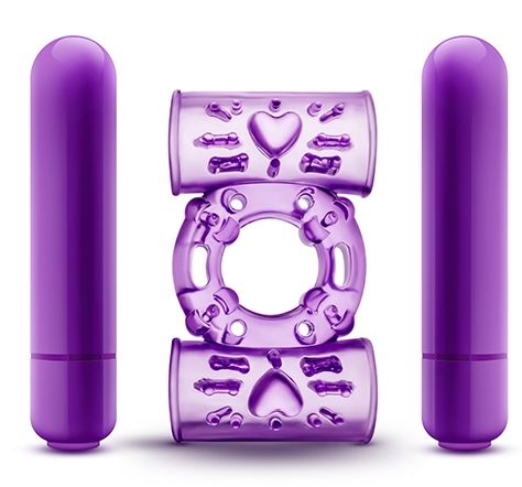 Фиолетовое эрекционное виброкольцо Double Play - Blush Novelties - в Москве купить с доставкой
