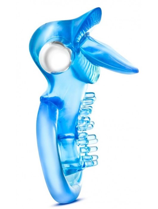 Голубое эрекционное виброкольцо 10 Function Vibrating Tongue Ring - Blush Novelties - в Москве купить с доставкой