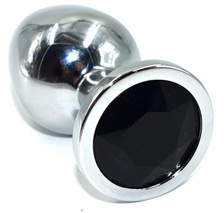 Серебристая анальная пробка из нержавеющей стали с черным кристаллом - 8,5 см. - Kanikule - купить с доставкой в Москве