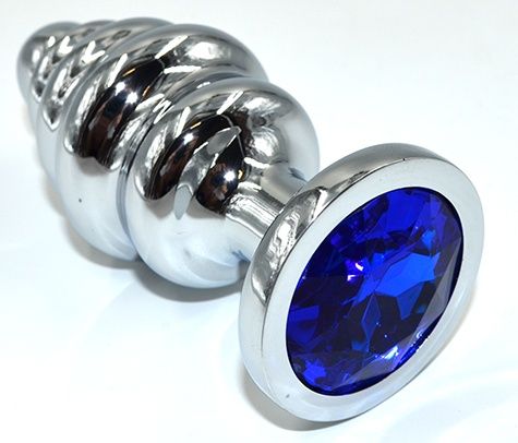 Серебристая анальная пробка из нержавеющей стали с синим кристаллом - 8,8 см. - Kanikule - купить с доставкой в Москве