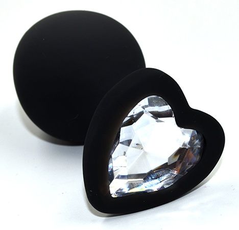 Черная анальная силиконовая пробка с прозрачным кристаллом в форме сердца - 8,8 см. - Kanikule - купить с доставкой в Москве