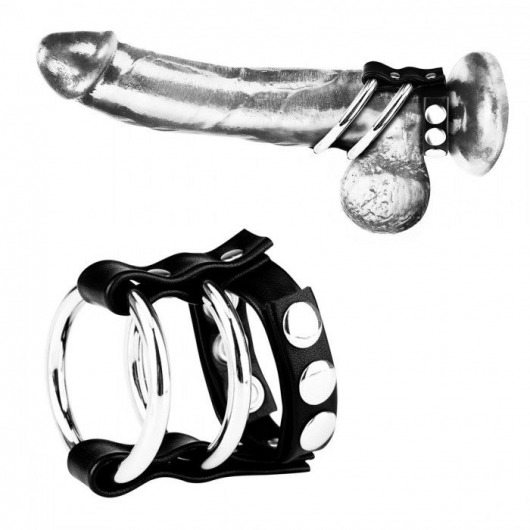 Двойное металлическое кольцо на пенис с регулируемым ремешком - BlueLine - купить с доставкой в Москве