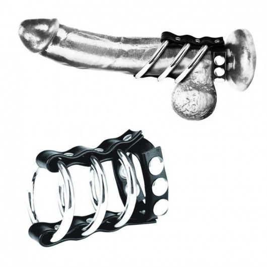 Тройное металлическое кольцо на пенис с регулируемым ремешком - BlueLine - купить с доставкой в Москве