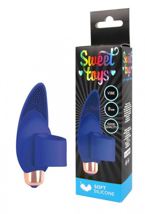 Синий вибростимулятор с петелькой под палец - 8 см. - Bior toys