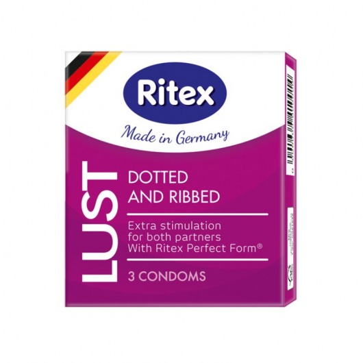 Рифленые презервативы RITEX LUST с пупырышками - 3 шт. - RITEX - купить с доставкой в Москве
