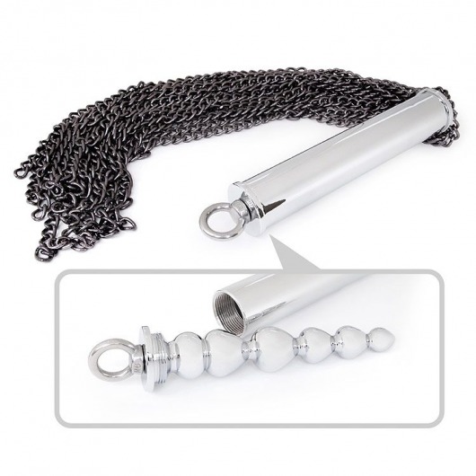 Серебристо-черная металлическая плеть с рукоятью-елочкой - 56 см. - Bior toys - купить с доставкой в Москве