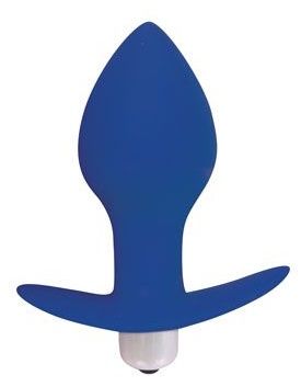 Синяя коническая анальная вибровтулка с ограничителем - 8 см. - Bior toys