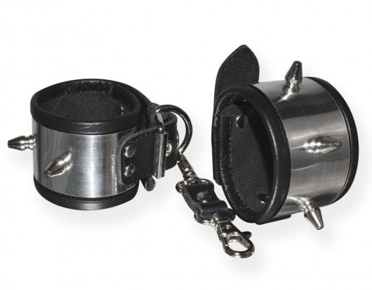 Серебристо-черные наручники с шипами и металлическим блеском - Sitabella - купить с доставкой в Москве
