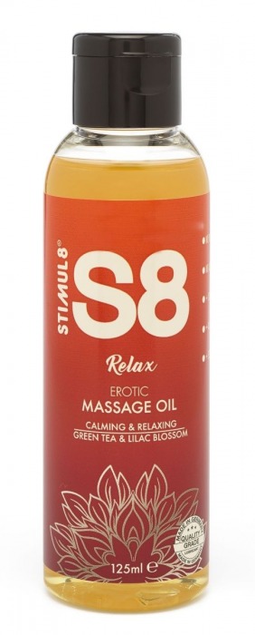 Массажное масло S8 Massage Oil Relax с ароматом зеленого чая и сирени - 125 мл. - Stimul8 - купить с доставкой в Москве