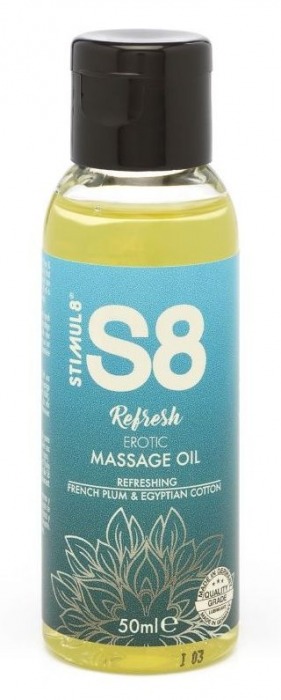 Массажное масло S8 Massage Oil Refresh с ароматом сливы и хлопка - 50 мл. - Stimul8 - купить с доставкой в Москве