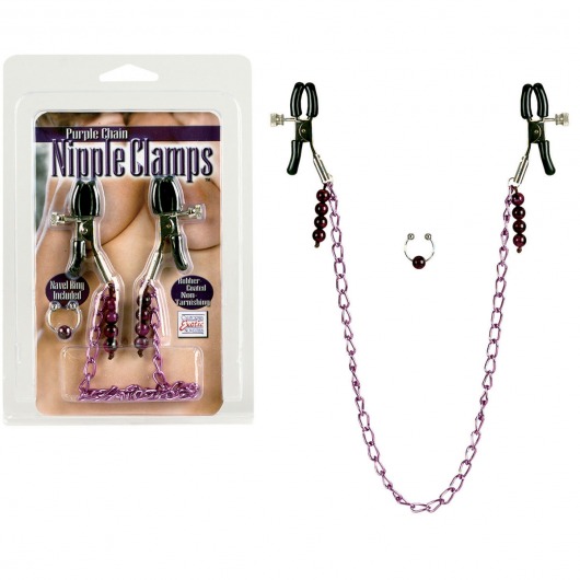 Фиолетовая цепь с зажимами на соски - California Exotic Novelties - купить с доставкой в Москве