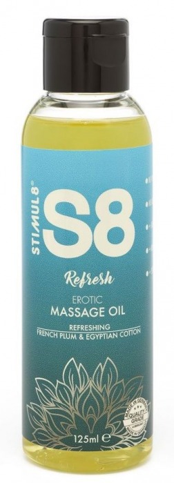 Массажное масло S8 Massage Oil Refresh с ароматом сливы и хлопка - 125 мл. - Stimul8 - купить с доставкой в Москве