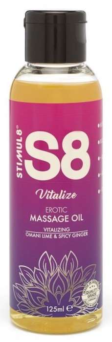 Массажное масло S8 Massage Oil Vitalize c ароматом лайма и имбиря - 125 мл. - Stimul8 - купить с доставкой в Москве