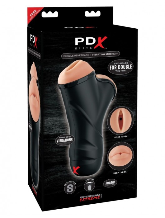 Мастурбатор в колбе с двумя тоннелями Double Penetration Vibrating Stroker - Pipedream - в Москве купить с доставкой