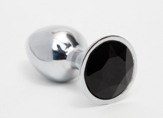 Серебристая анальная пробка с черным кристаллом - 8,2 см. - 4sexdreaM - купить с доставкой в Москве