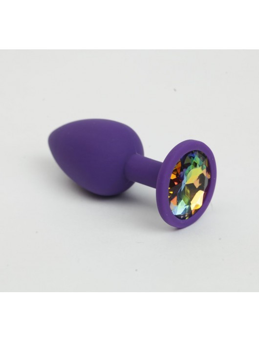 Фиолетовая анальная пробка с радужным стразом - 7,6 см. - 4sexdreaM - купить с доставкой в Москве