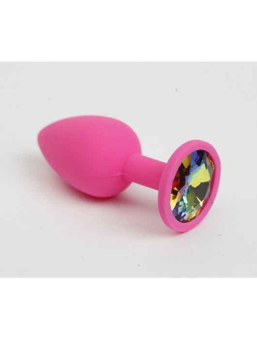 Розовая анальная пробка с радужным стразом - 7,6 см. - 4sexdreaM - купить с доставкой в Москве