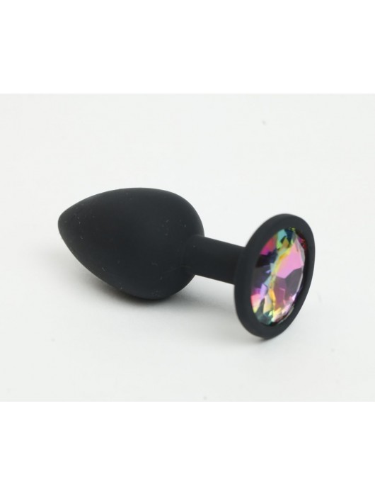 Черная анальная пробочка с радужным стразом - 7,6 см. - 4sexdreaM - купить с доставкой в Москве