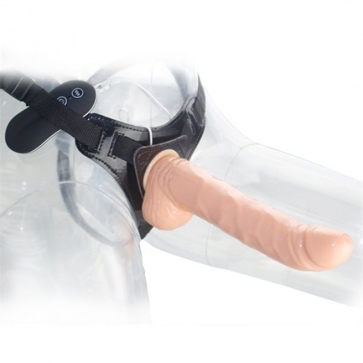 Телесный страпон 10 Function Vibration 8  Harness Curved Dong - 20,5 см. - Howells - купить с доставкой в Москве