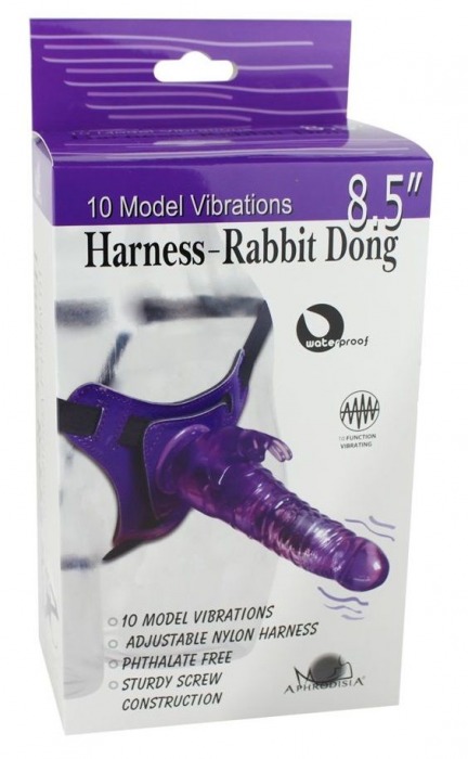 Фиолетовый страпон 10 Mode Vibrations 6.3  Harness Silicone Dildo - 15,5 см. - Howells - купить с доставкой в Москве