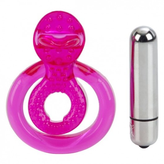 Ярко-розовое эрекционное кольцо с вибропулей Dual Clit Flicker - California Exotic Novelties - в Москве купить с доставкой